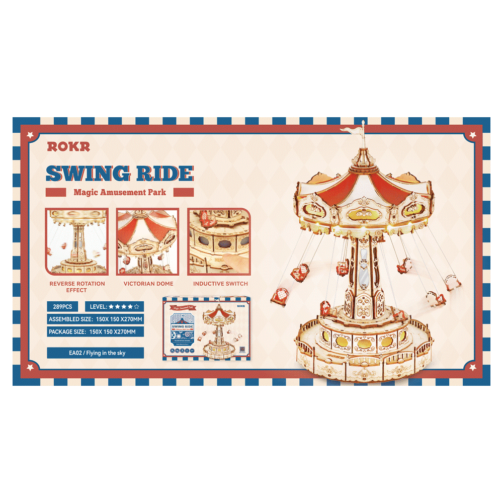 ROKR 3D-Holz-Puzzle Swing Ride / Kettenkarussell in Vergnügungspark