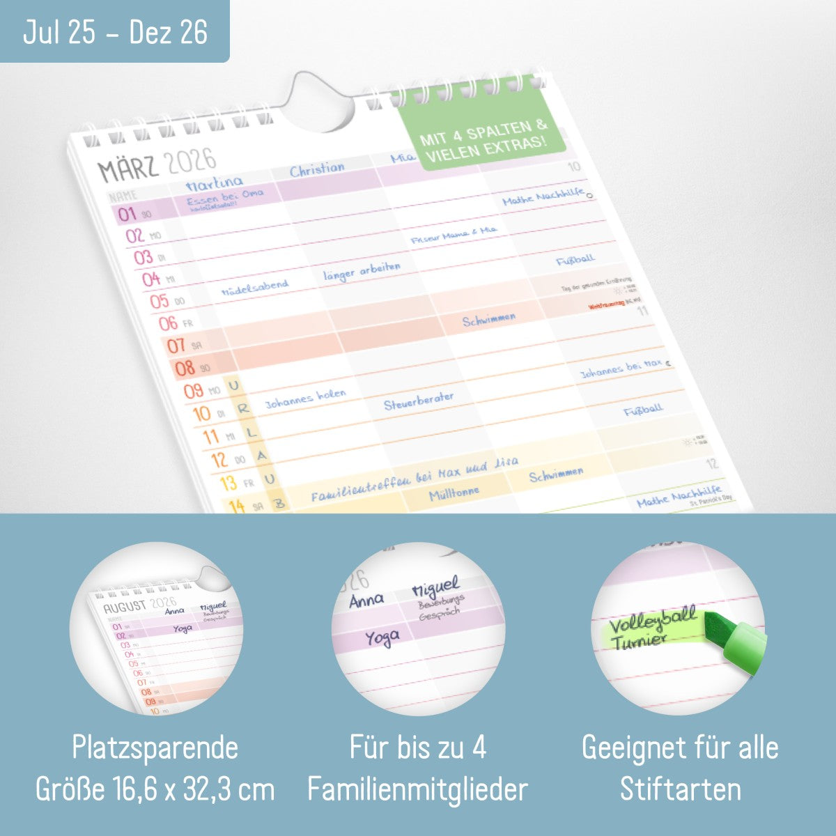 Familienplaner 2025/2026 Kompakt / 18 Monate / 4-spaltig / Rainbow / Häfft-Verlag