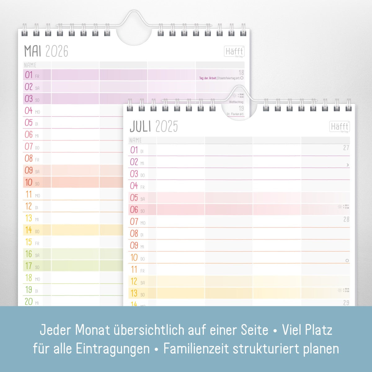 Familienplaner 2025/2026 Kompakt / 18 Monate / 4-spaltig / Rainbow / Häfft-Verlag