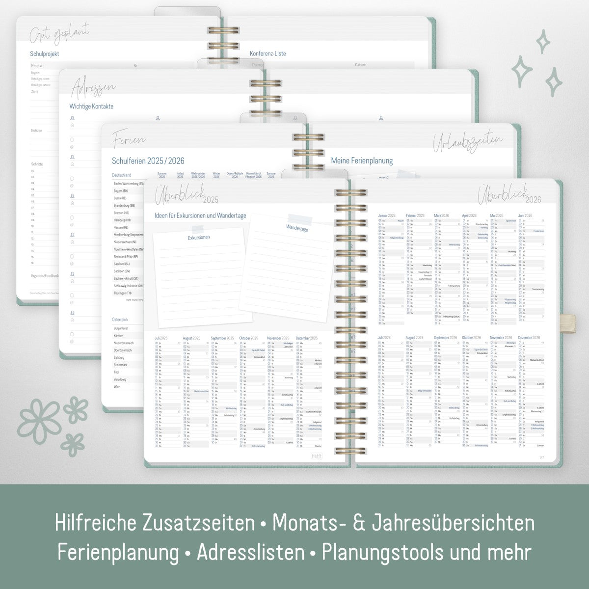 Häfft Lehrer-Planer Deluxe 2025/2026 / A5+ / Green Canvas