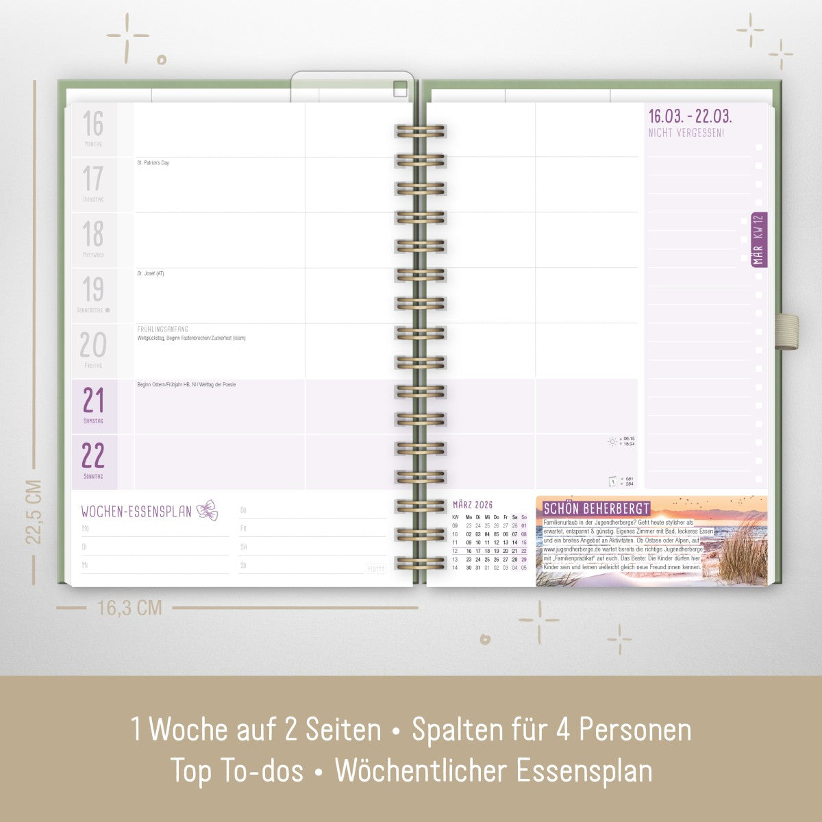 Family-Timer 2025/2026 Deluxe / 18 Monate / Fine Flowers Green / Häfft Verlag