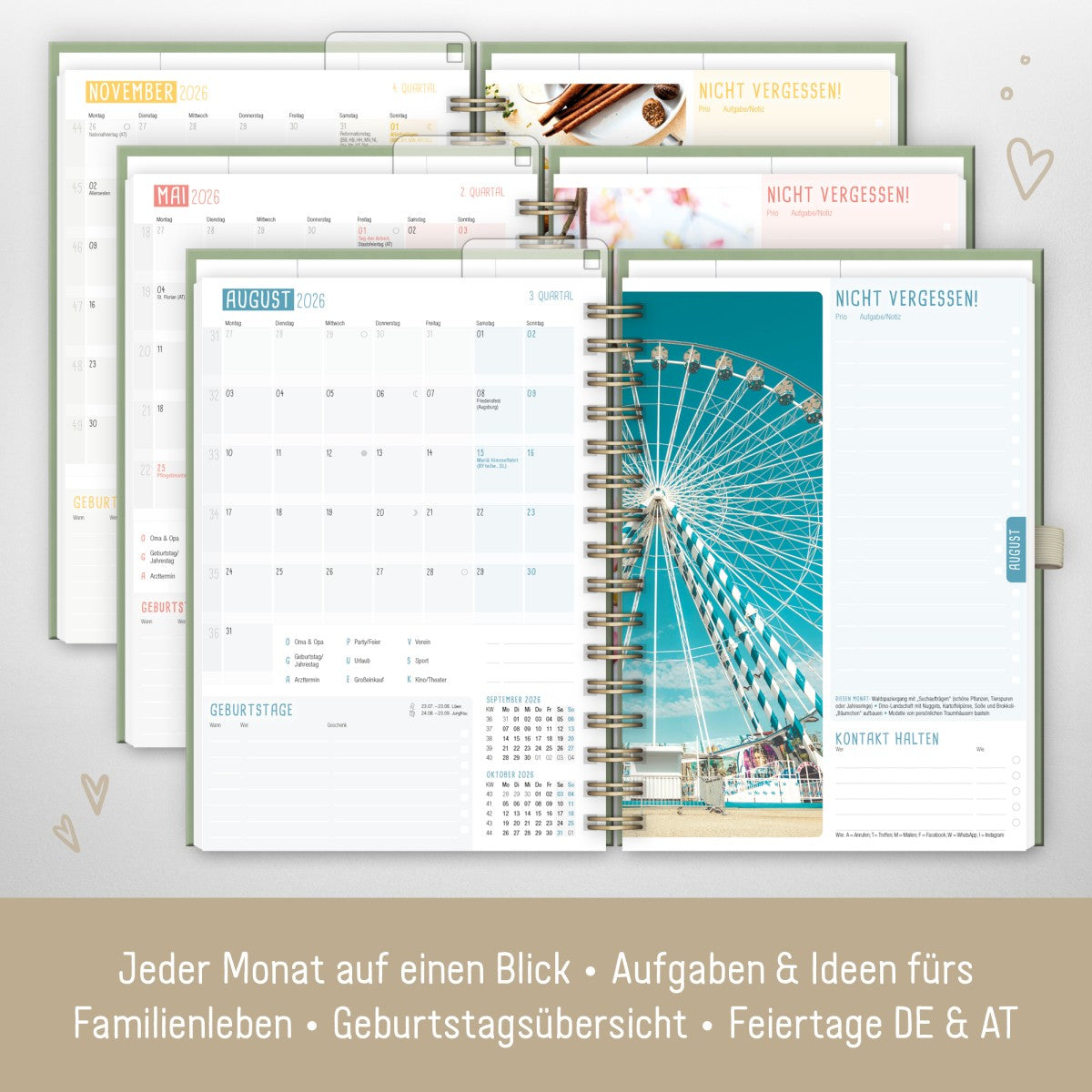 Family-Timer 2025/2026 Deluxe / 18 Monate / Fine Flowers Green / Häfft Verlag