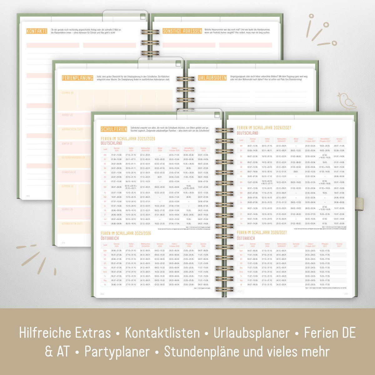 Family-Timer 2025/2026 Deluxe / 18 Monate / Fine Flowers Green / Häfft Verlag