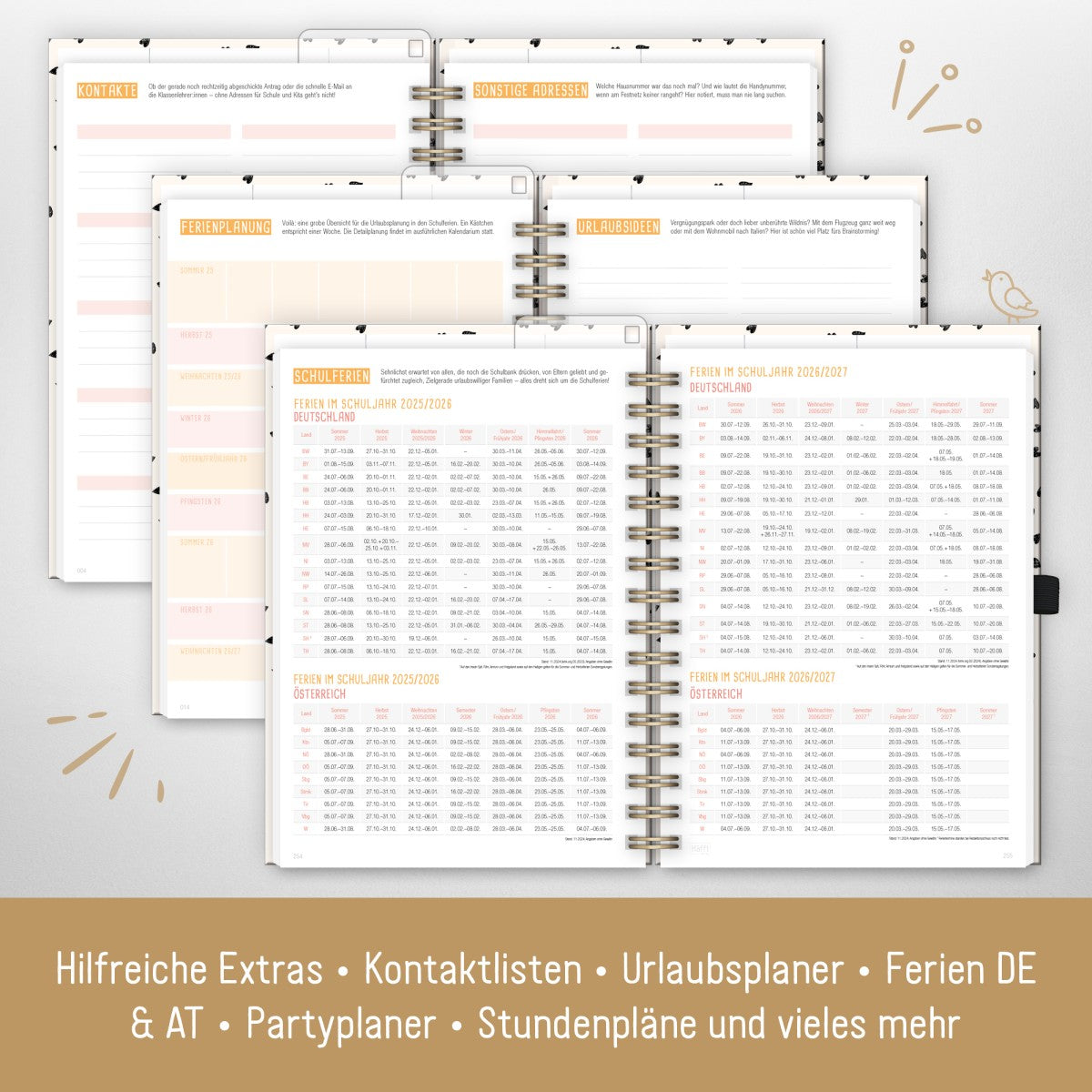 Family-Timer 2025/2026 Deluxe / 18 Monate / Golden Hearts / Häfft-Verlag