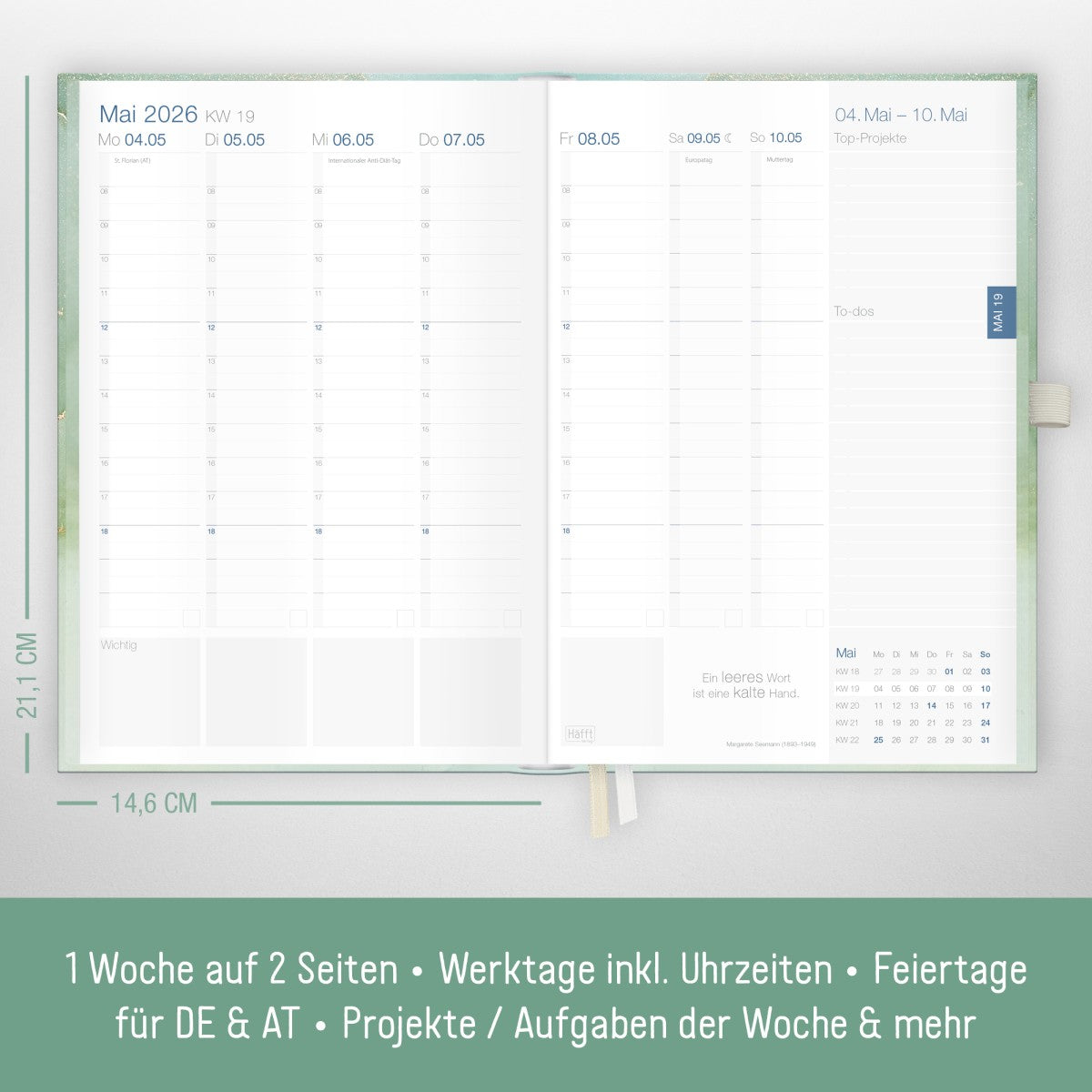 Business-Timer Deluxe 2025/2026 / 18 Monate / Soft Green / Häfft Verlag