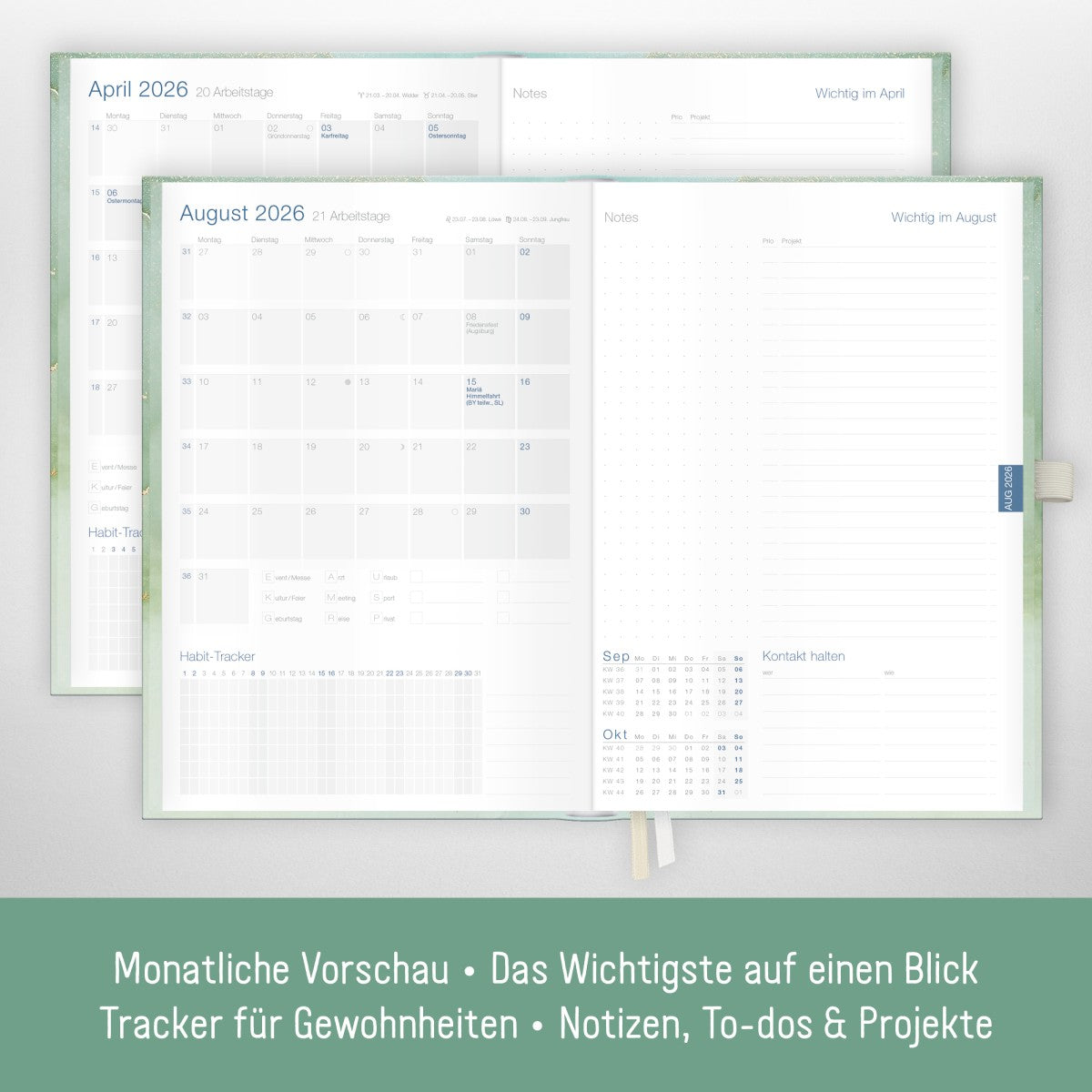 Business-Timer Deluxe 2025/2026 / 18 Monate / Soft Green / Häfft Verlag