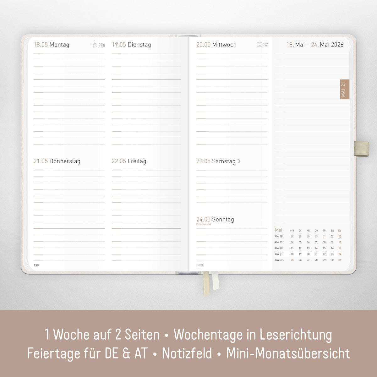 Chäff-Timer Premium 2025/2026 / 18 Monate / A5 / Beige Ginkgo / Häfft-Verlag