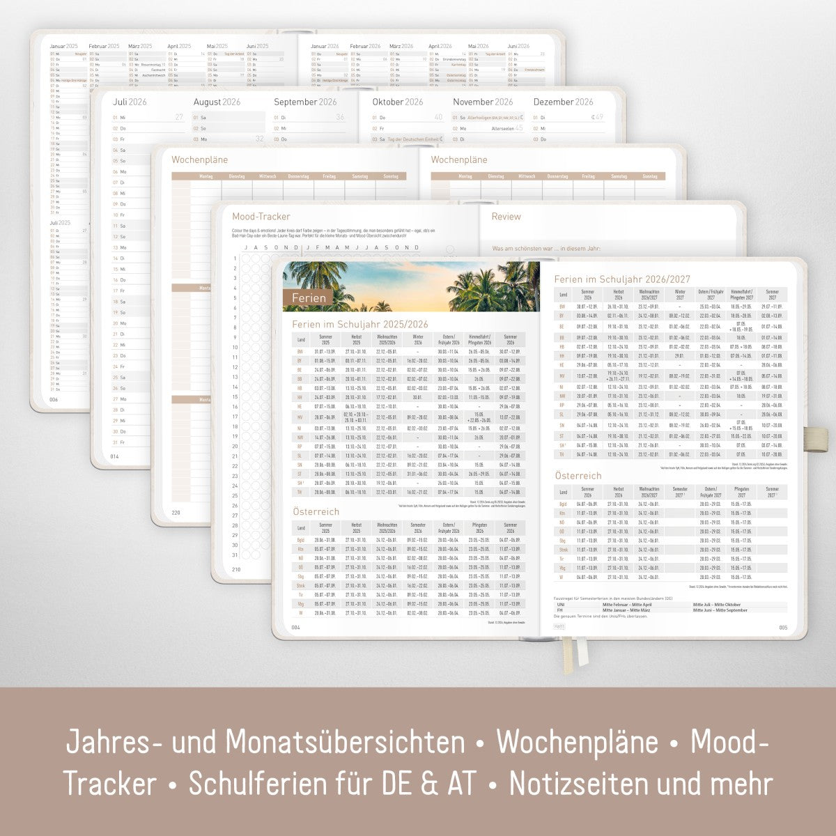 Chäff-Timer Premium 2025/2026 / 18 Monate / A5 / Beige Ginkgo / Häfft-Verlag