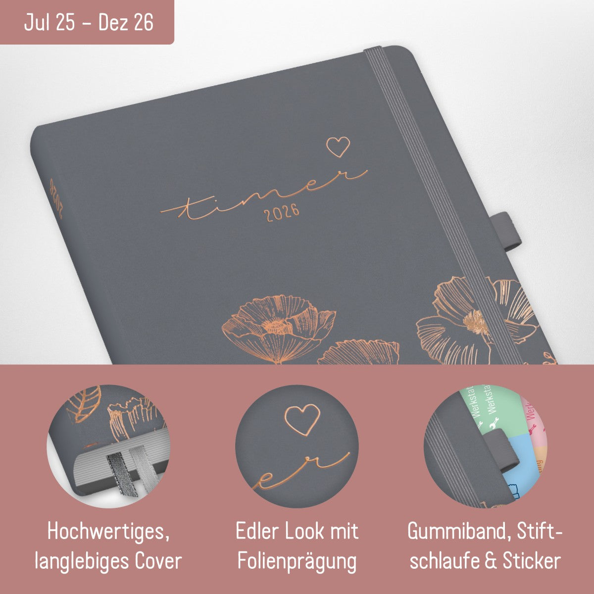 Chäff-Timer Premium 2025/2026 / 18 Monate / A5 / Poppy / Häfft-Verlag