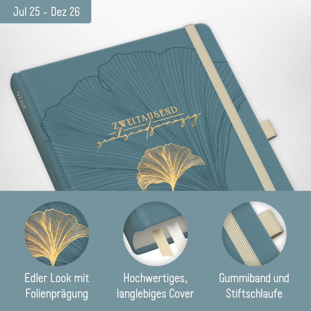 Wochen-Notiz-Timer Classic 2025/2026 / 18 Monate / A5 / Blue Ginkgo / Häfft Verlag