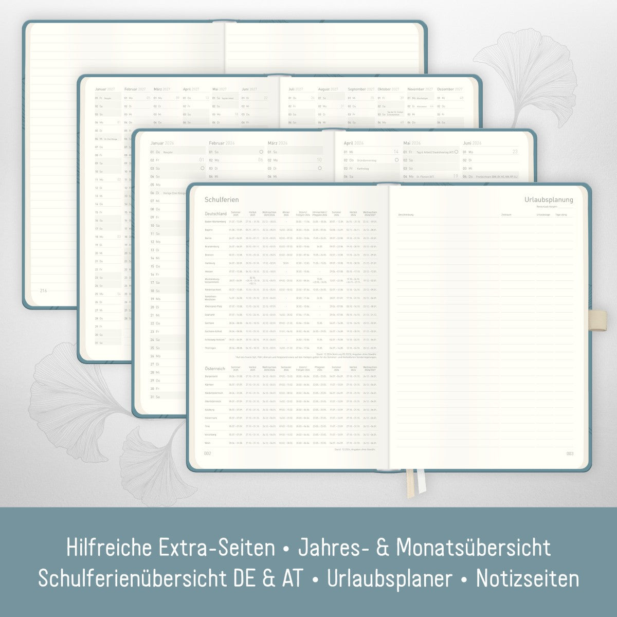 Wochen-Notiz-Timer Classic 2025/2026 / 18 Monate / A5 / Blue Ginkgo / Häfft Verlag