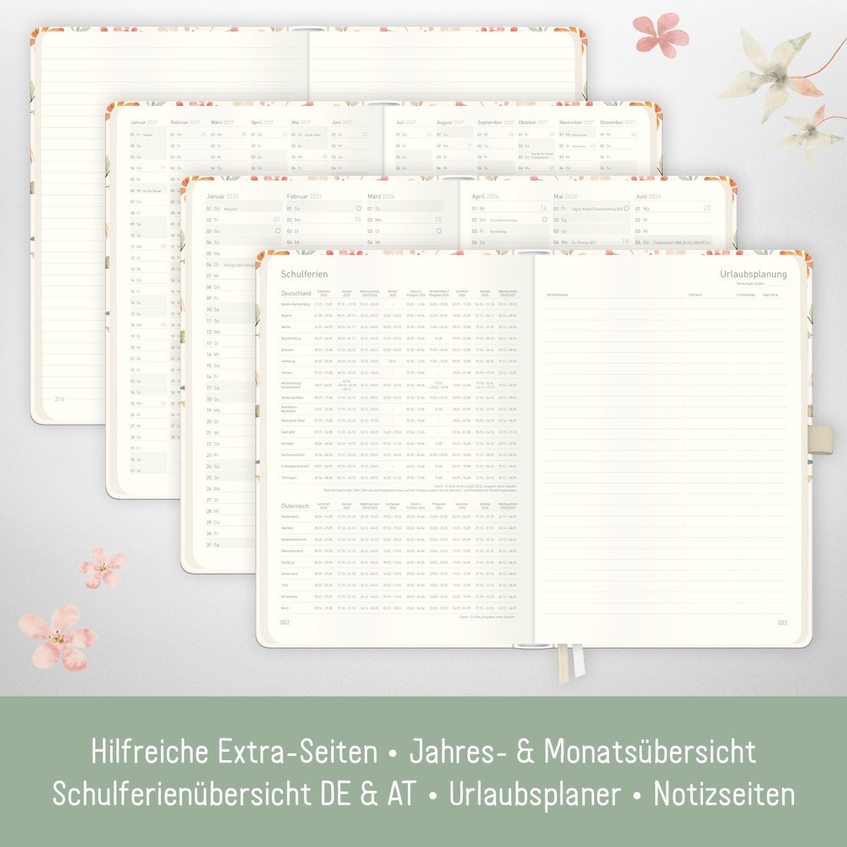 Wochen-Notiz-Timer Classic 2025/2026 / 18 Monate / A5 / Wild Blossoms / Häfft Verlag