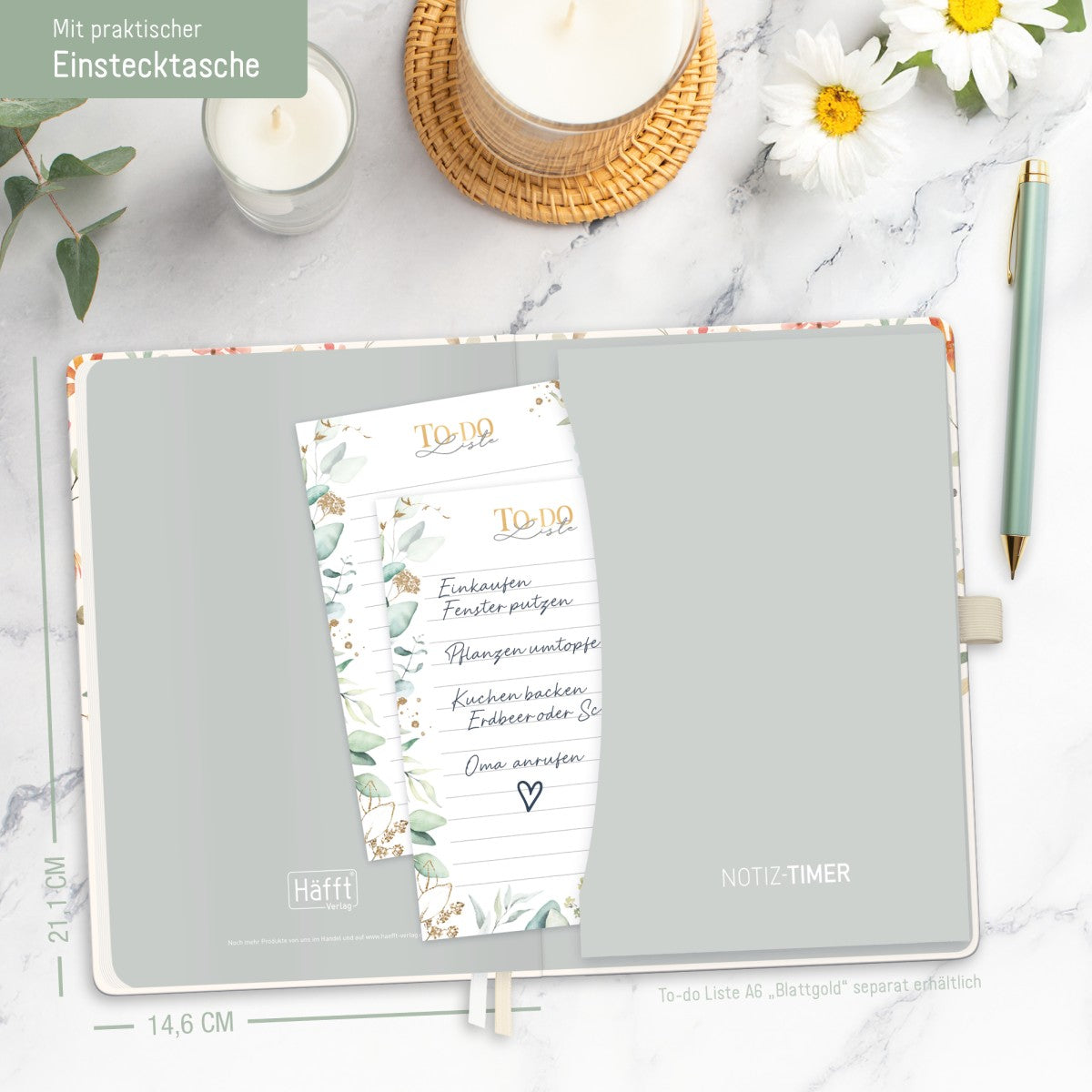 Wochen-Notiz-Timer Classic 2025/2026 / 18 Monate / A5 / Wild Blossoms / Häfft Verlag