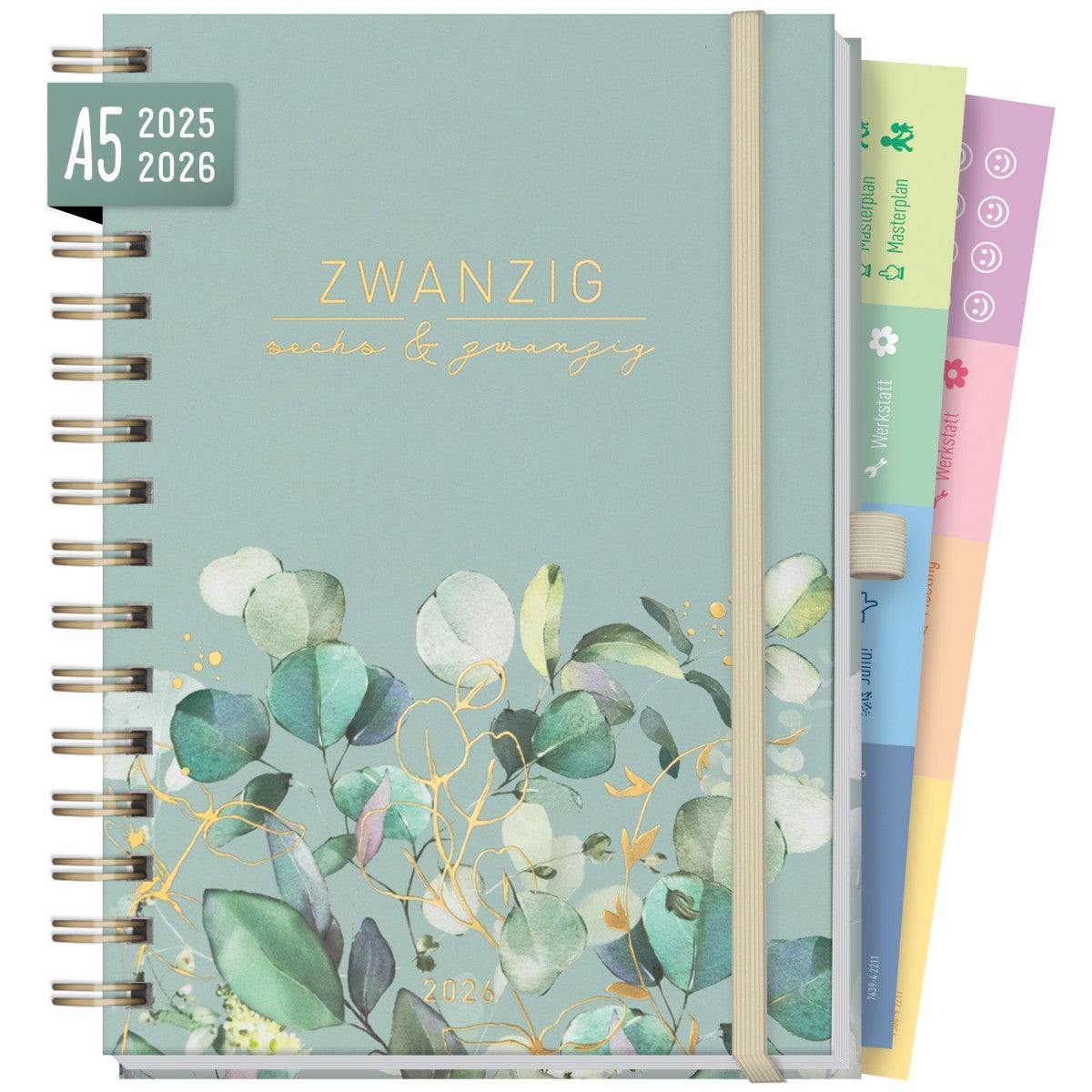 Lieblings-Timer Deluxe 2025/2026 / Ringbuch-Kalender / Minty Leaves