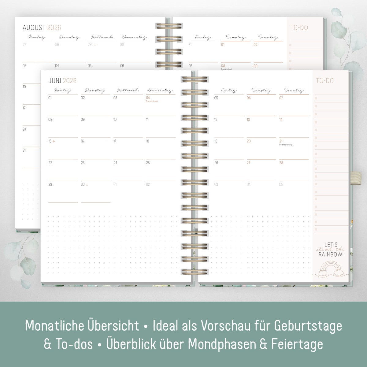 Lieblings-Timer Deluxe 2025/2026 / Ringbuch-Kalender / Minty Leaves / Häfft-Verlag