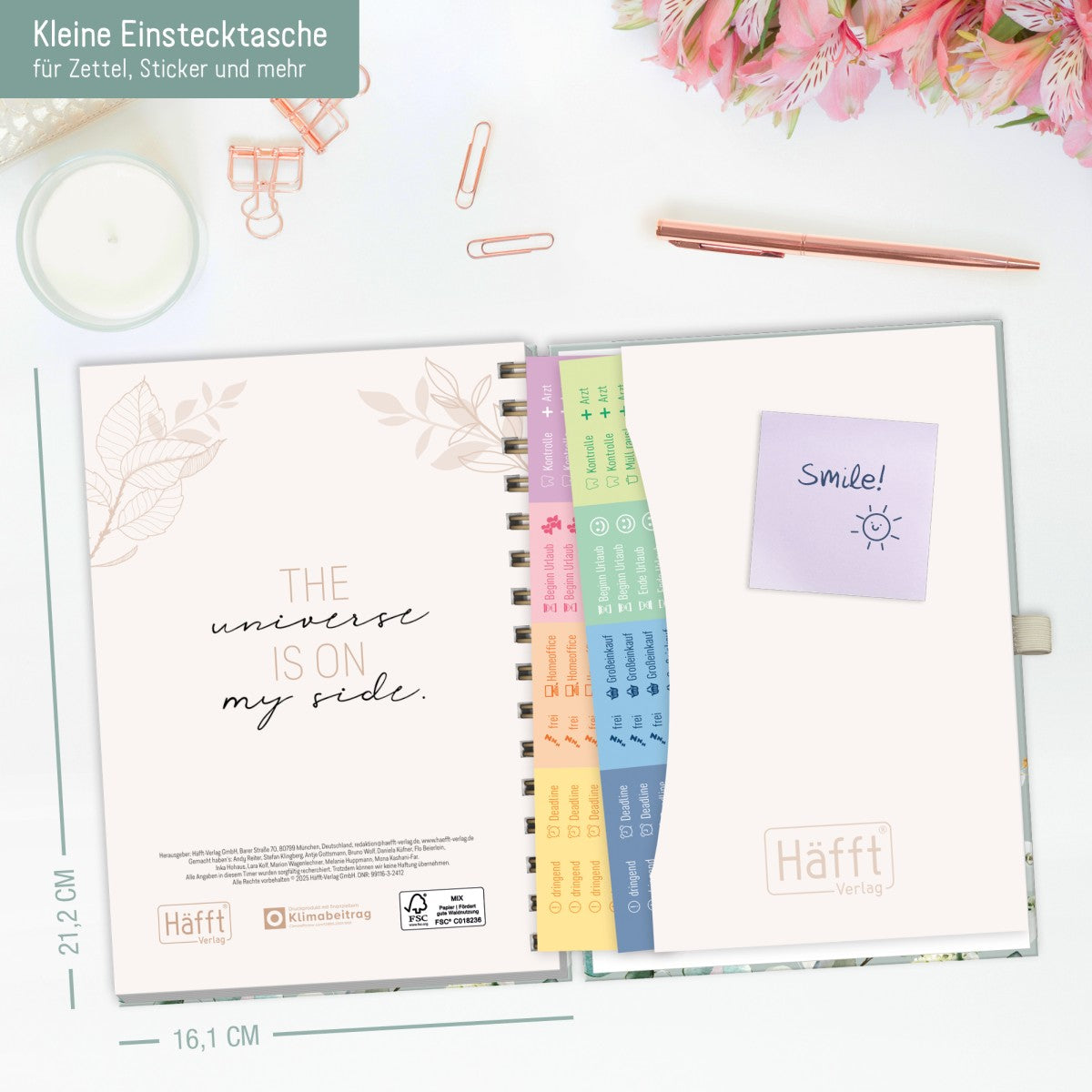 Lieblings-Timer Deluxe 2025/2026 / Ringbuch-Kalender / Minty Leaves / Häfft-Verlag
