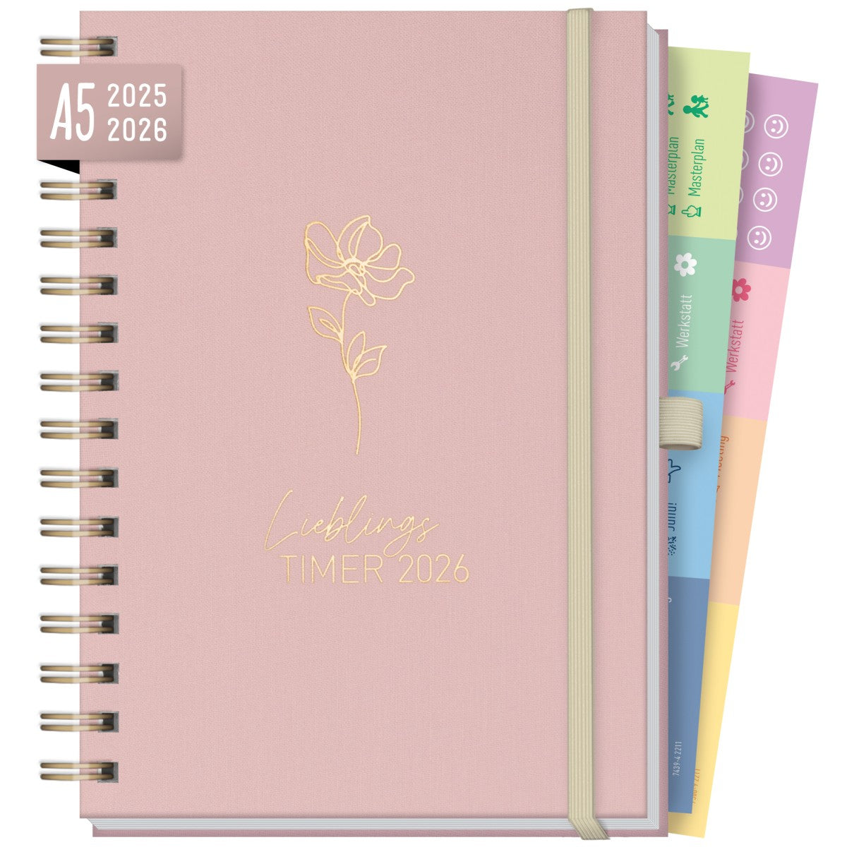 Lieblings-Timer Deluxe 2025/2026 / Ringbuch-Kalender / Rosé Canvas / Häfft-Verlag