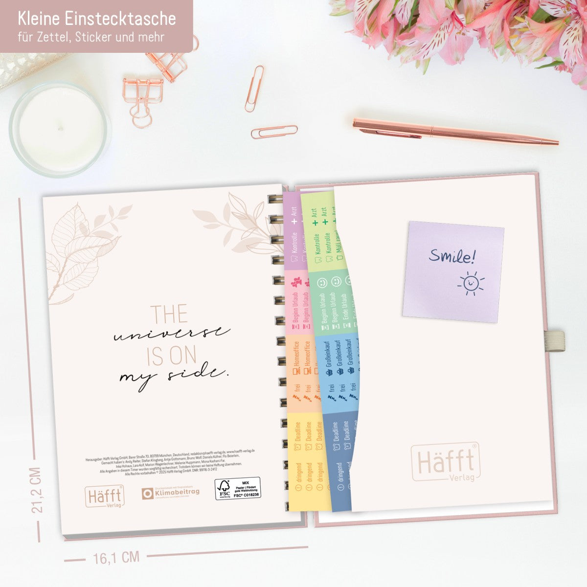 Lieblings-Timer Deluxe 2025/2026 / Ringbuch-Kalender / Rosé Canvas / Häfft-Verlag