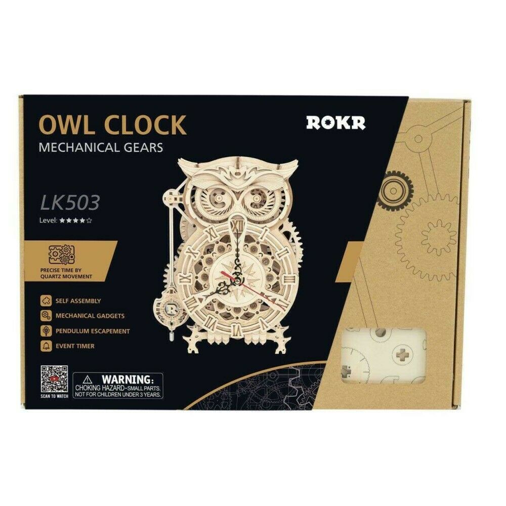 ROKR 3D-Holz-Puzzle Uhr "Owl Clock" Modellbausatz