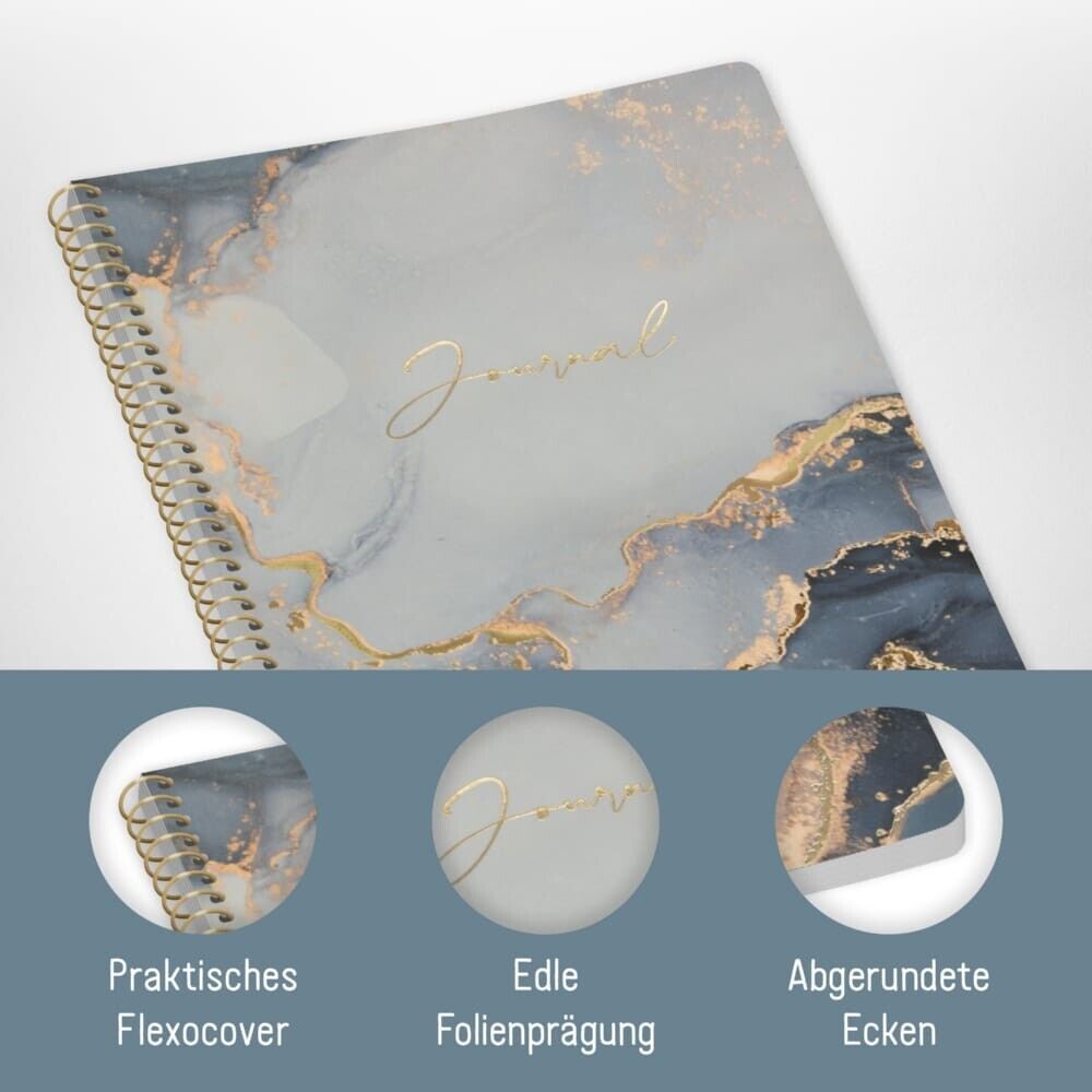 paper&you Journal mit Spiralbindung / dotted / A5 / Grey Marble / vom Häfft-Verlag