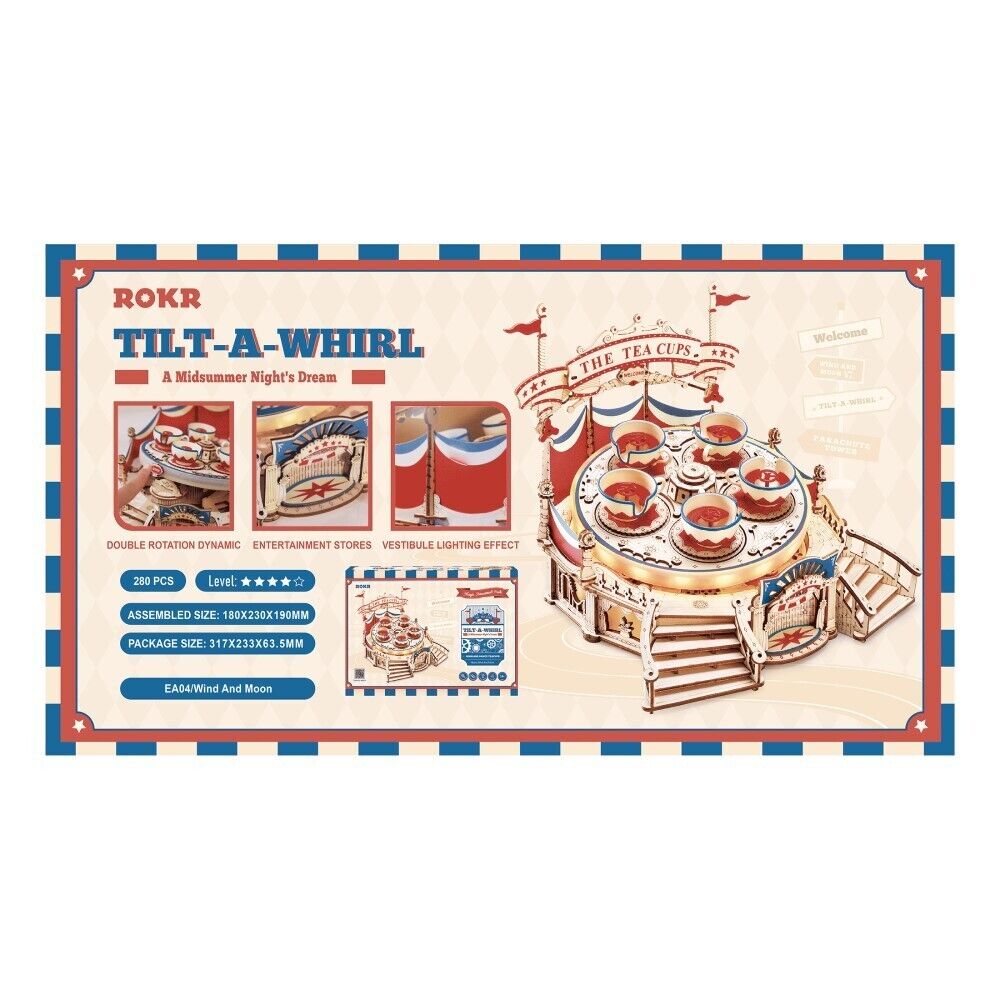 ROKR 3D-Holz-Puzzle Tilt-a-Whirl / Karussell / Walzenbahn im Vergnügungspark