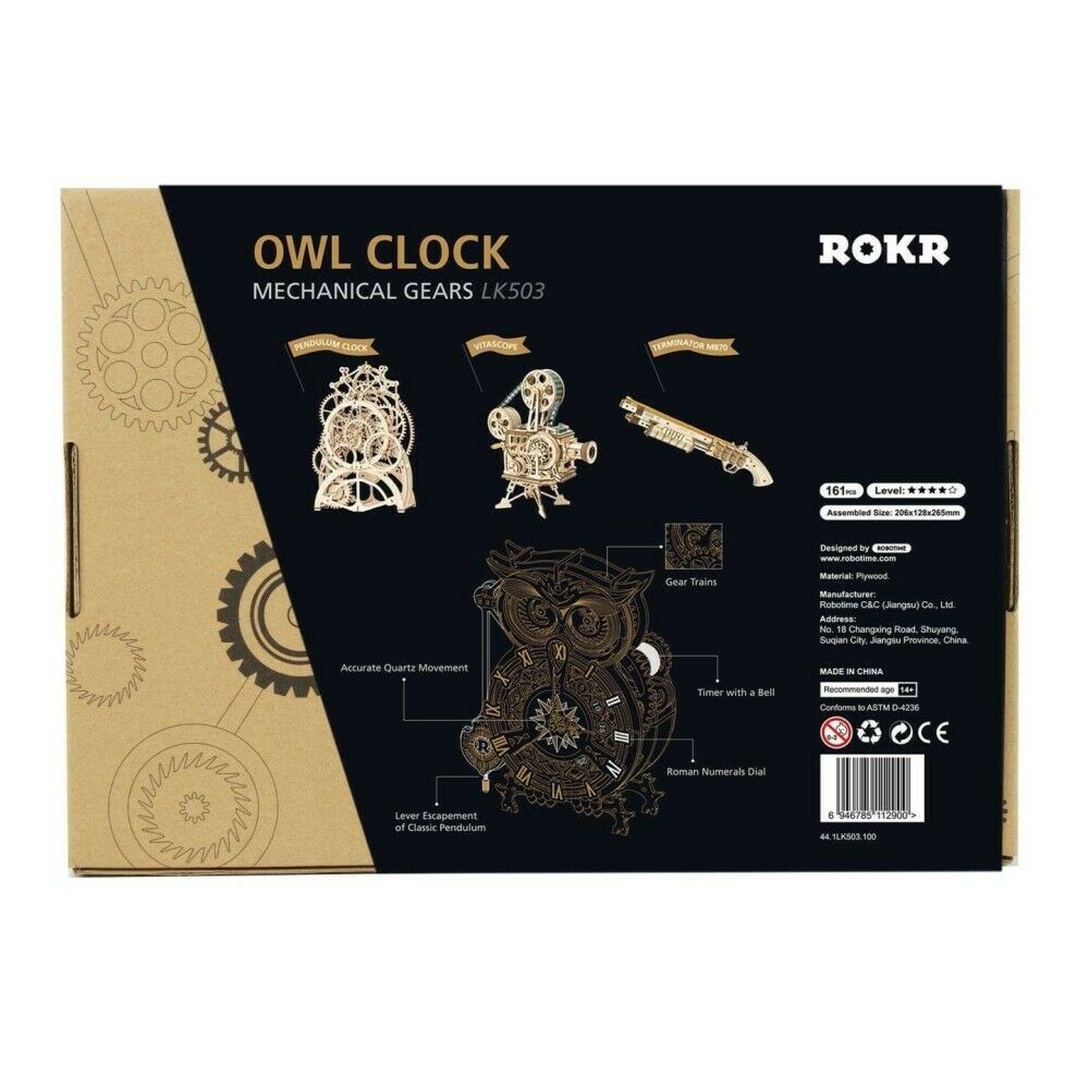 ROKR 3D-Holz-Puzzle Uhr "Owl Clock" Modellbausatz