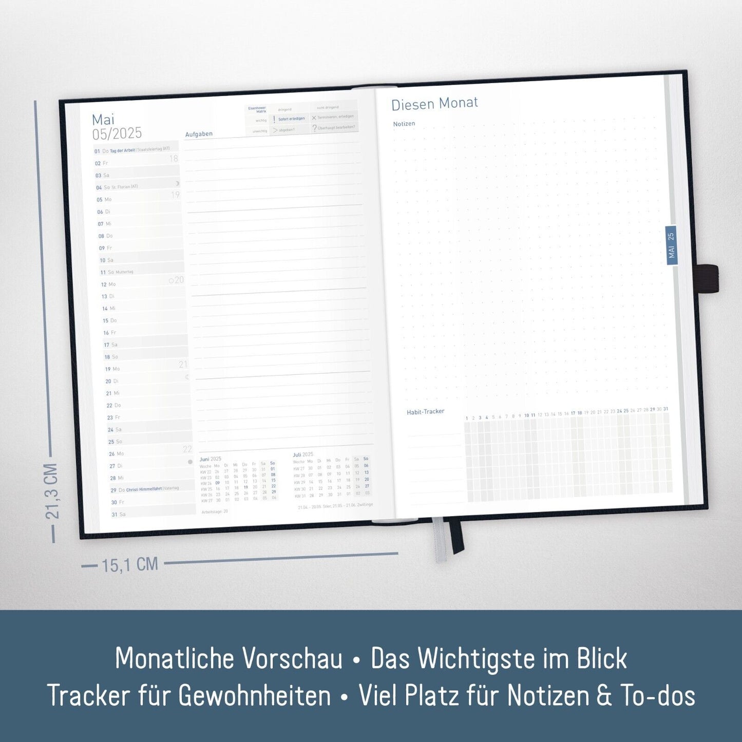 Organizer Day by Day 2025 / 12 Monate / Schwarz / Häfft-Verlag