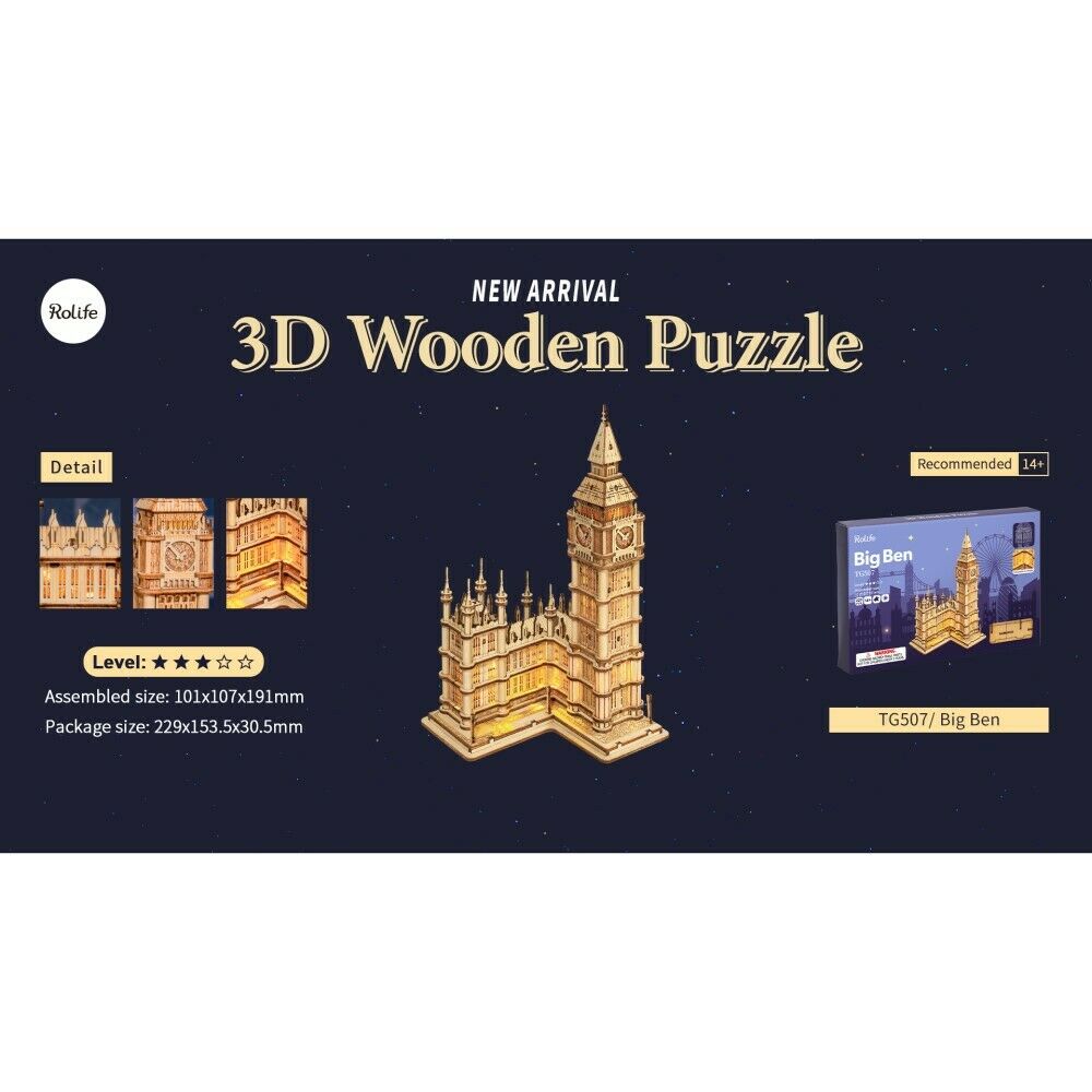 Rolife 3D-Holz-Puzzle "Big Ben With Lights"