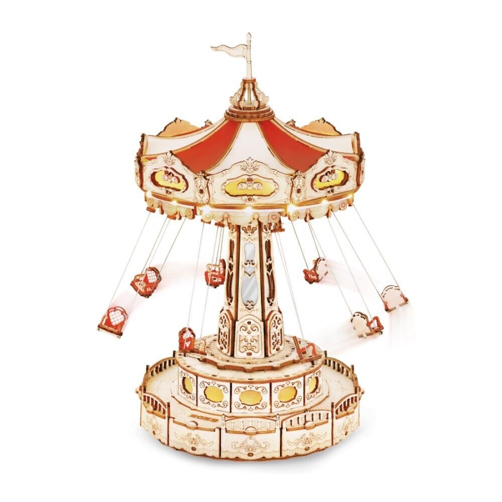 ROKR 3D-Holz-Puzzle Swing Ride / Kettenkarussell in Vergnügungspark