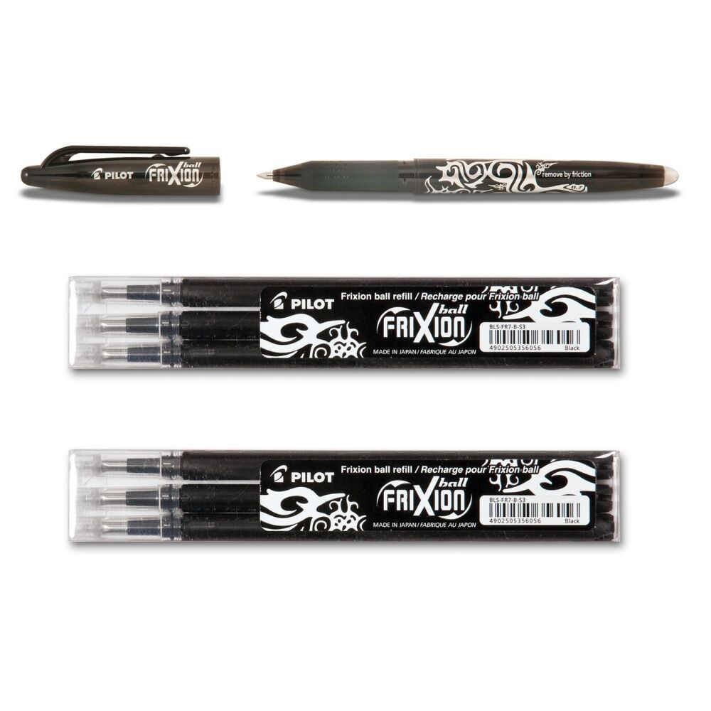1 Pilot Frixion Ball schwarz + 6 Ersatzminen 0.7 schwarz