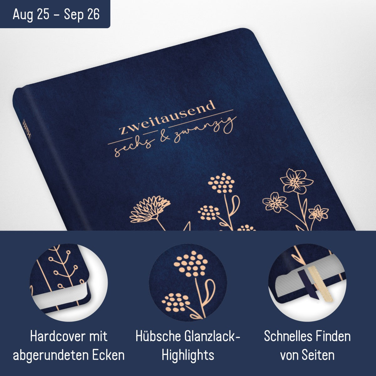Häfft-Timer 2025/2026 / Jugendkalender / A5 / Fine Flowers night blue