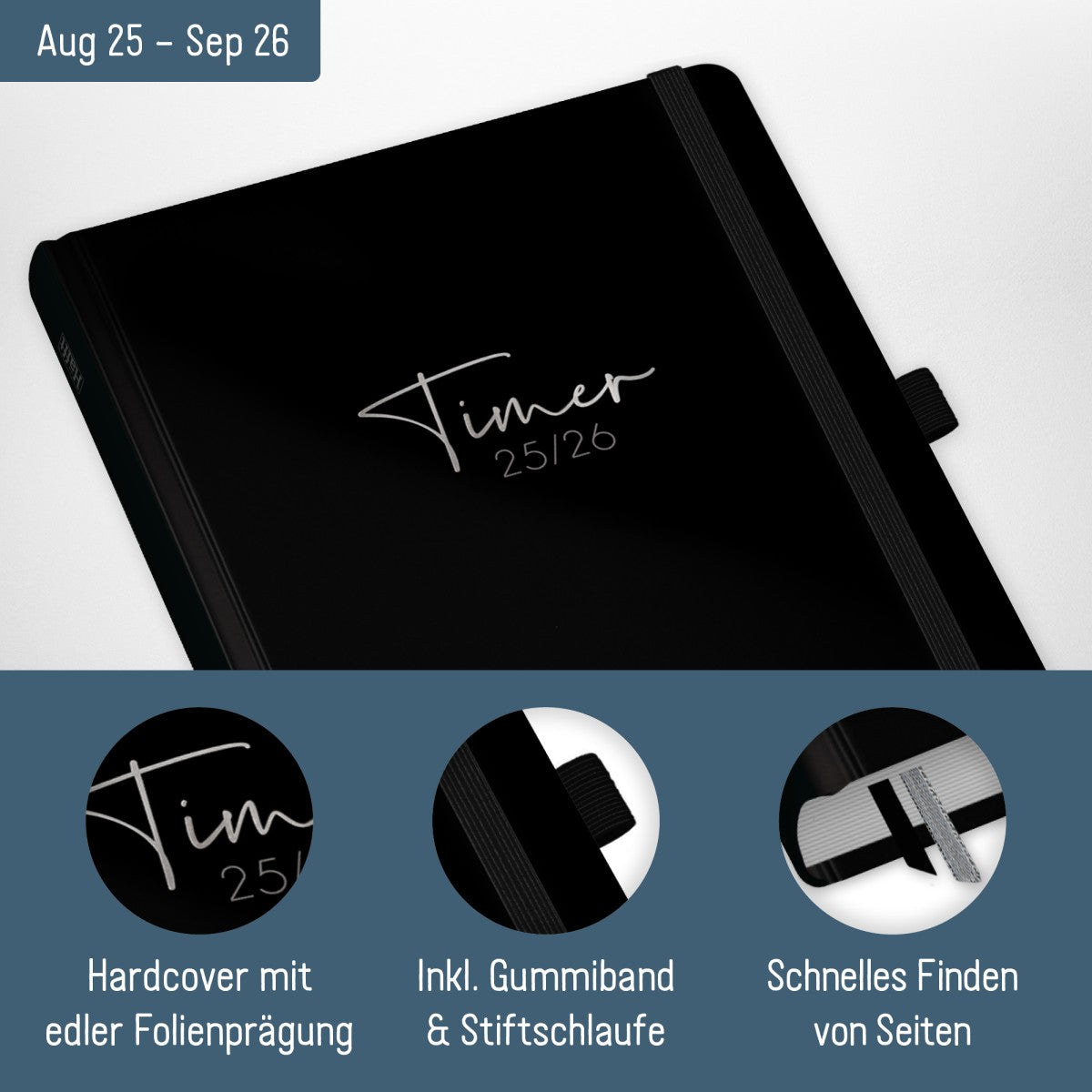 Häfft-Timer Deluxe 2025/2026 / Jugendkalender / A5 / Black Edition