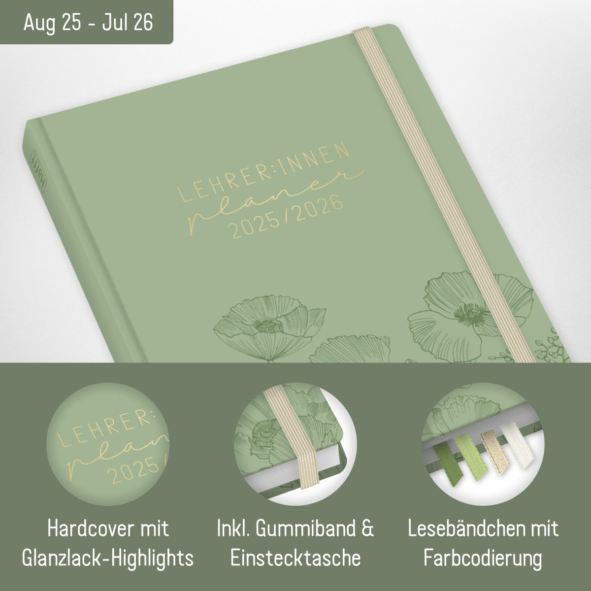 Häfft Lehrer-Planer 2025/2026 / A5+ / Green Poppy