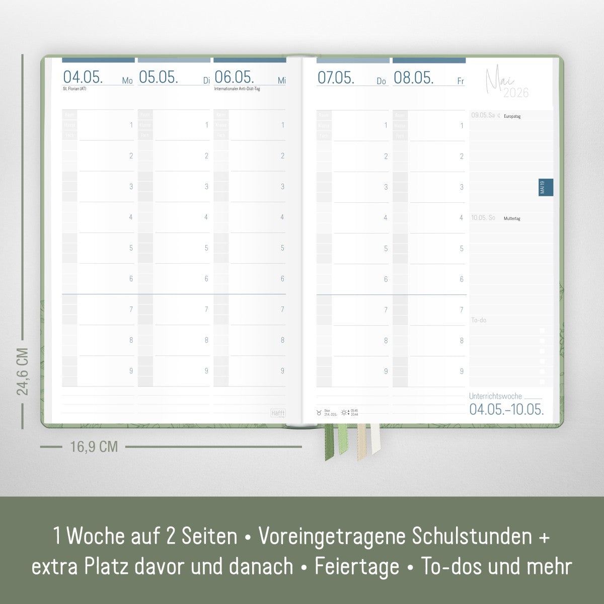 Häfft Lehrer-Planer 2025/2026 / A5+ / Green Poppy
