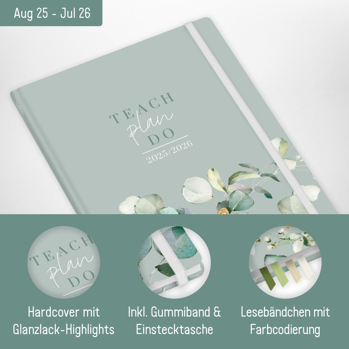 Häfft Lehrer-Planer 2025/2026 / A4+ / Minty Leaves