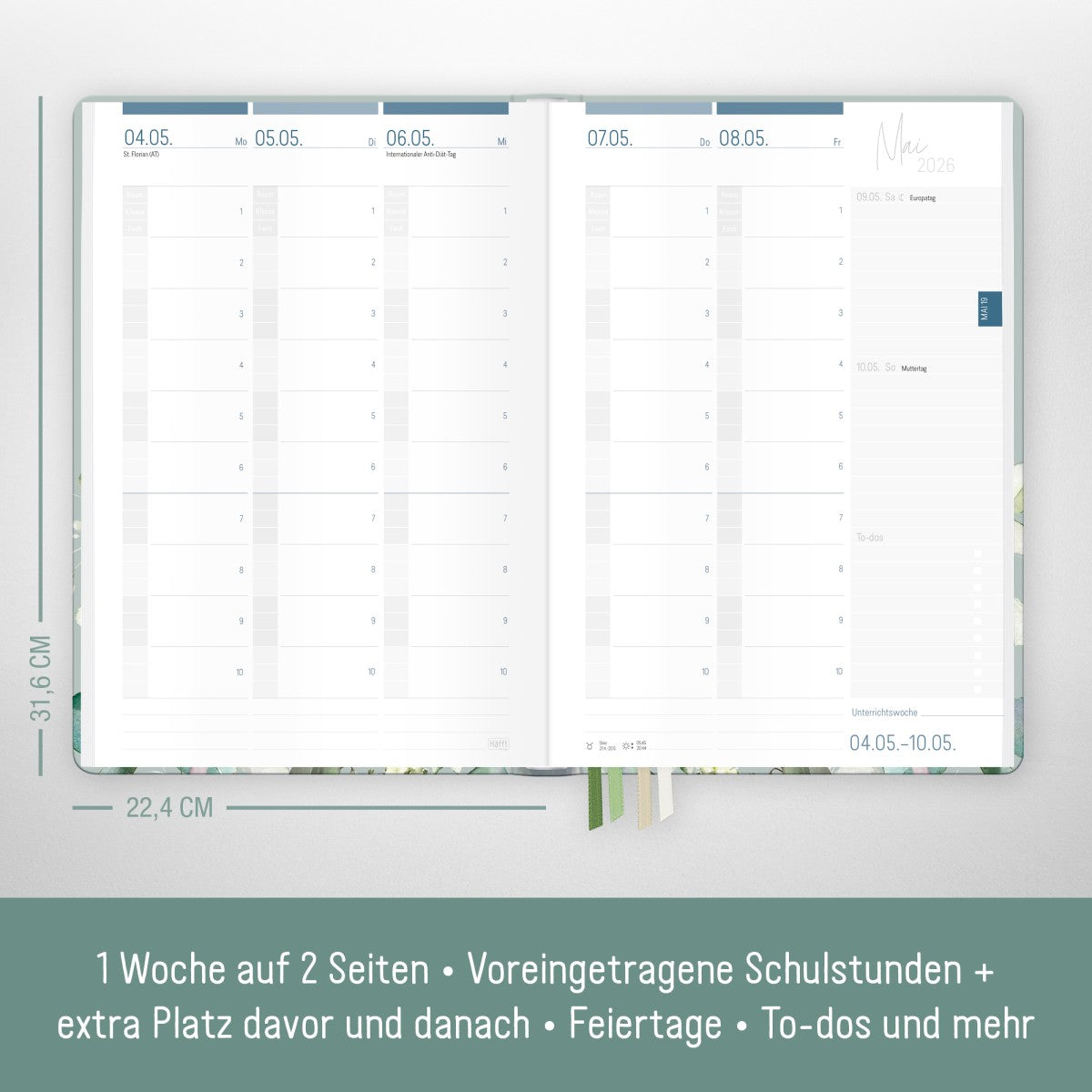 Häfft Lehrer-Planer 2025/2026 / A4+ / Minty Leaves
