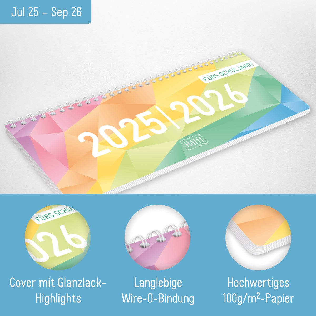 Häfft Tischkalender Schuljahr 2025/2026 / Rainbow