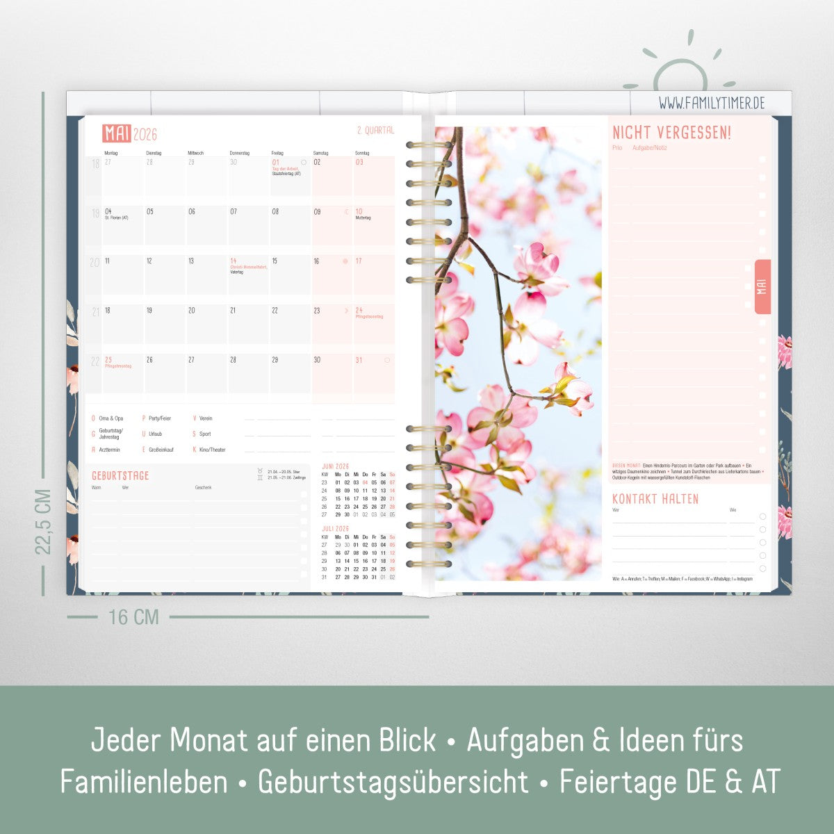 Family-Timer 2025/2026 / 18 Monate / Flying Flowers / Häfft Verlag