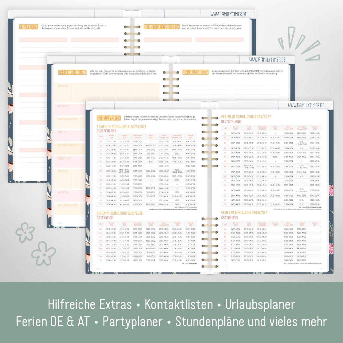 Family-Timer 2025/2026 / 18 Monate / Flying Flowers / Häfft Verlag