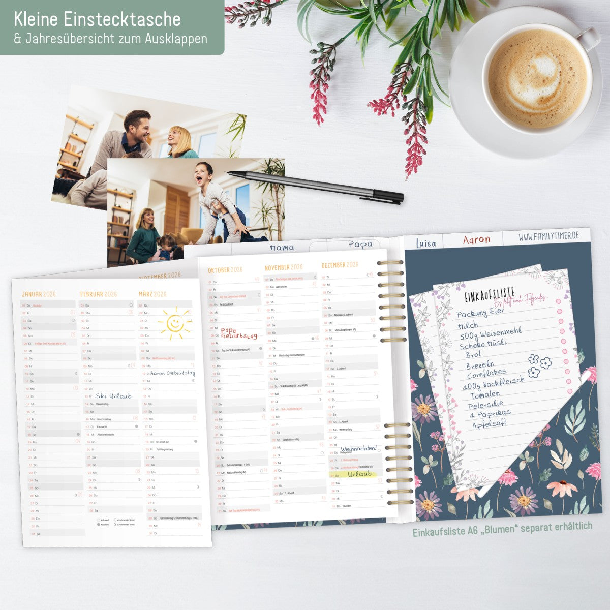 Family-Timer 2025/2026 / 18 Monate / Flying Flowers / Häfft Verlag