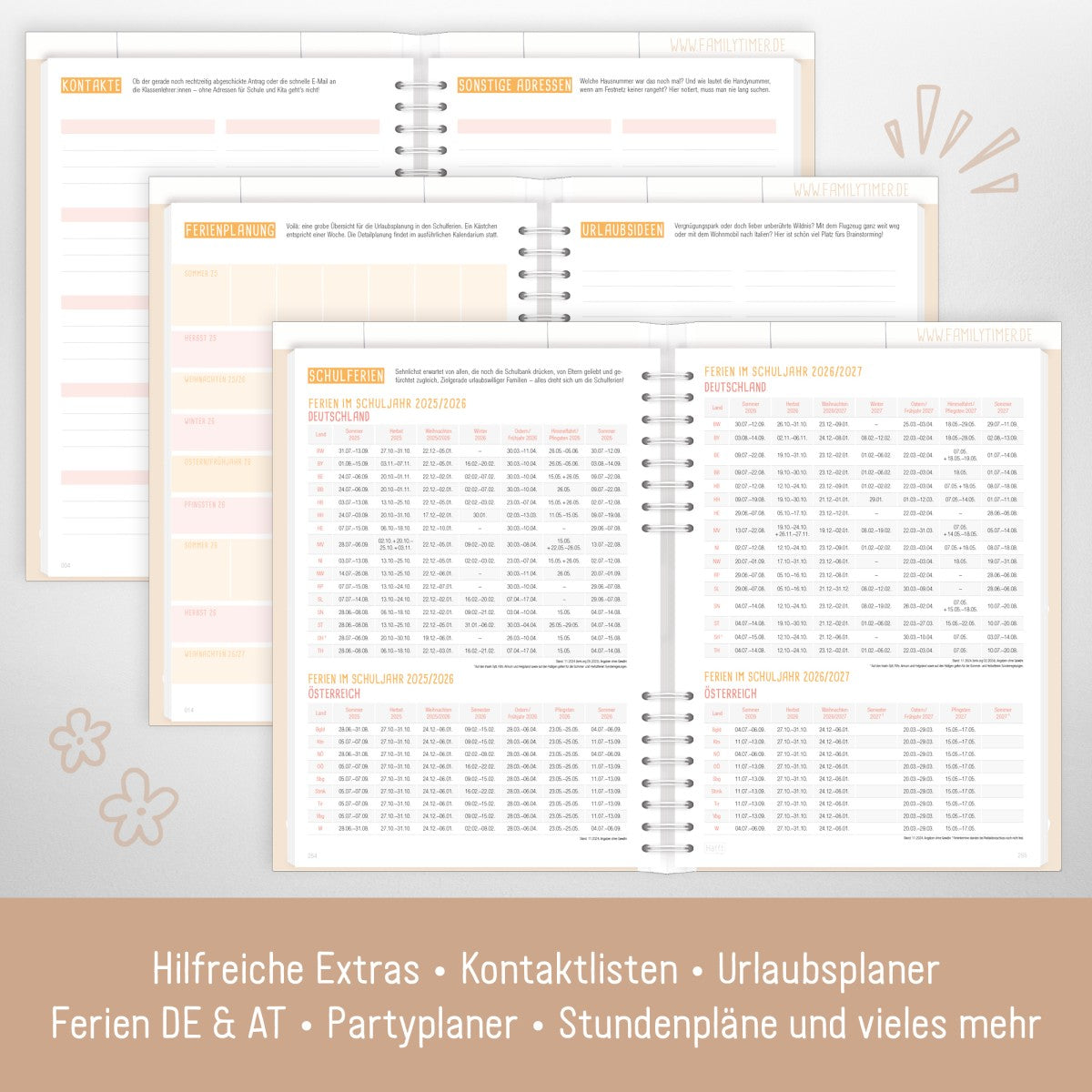 Family-Timer 2025/2026 / 18 Monate / Lovely Hearts / Häfft Verlag