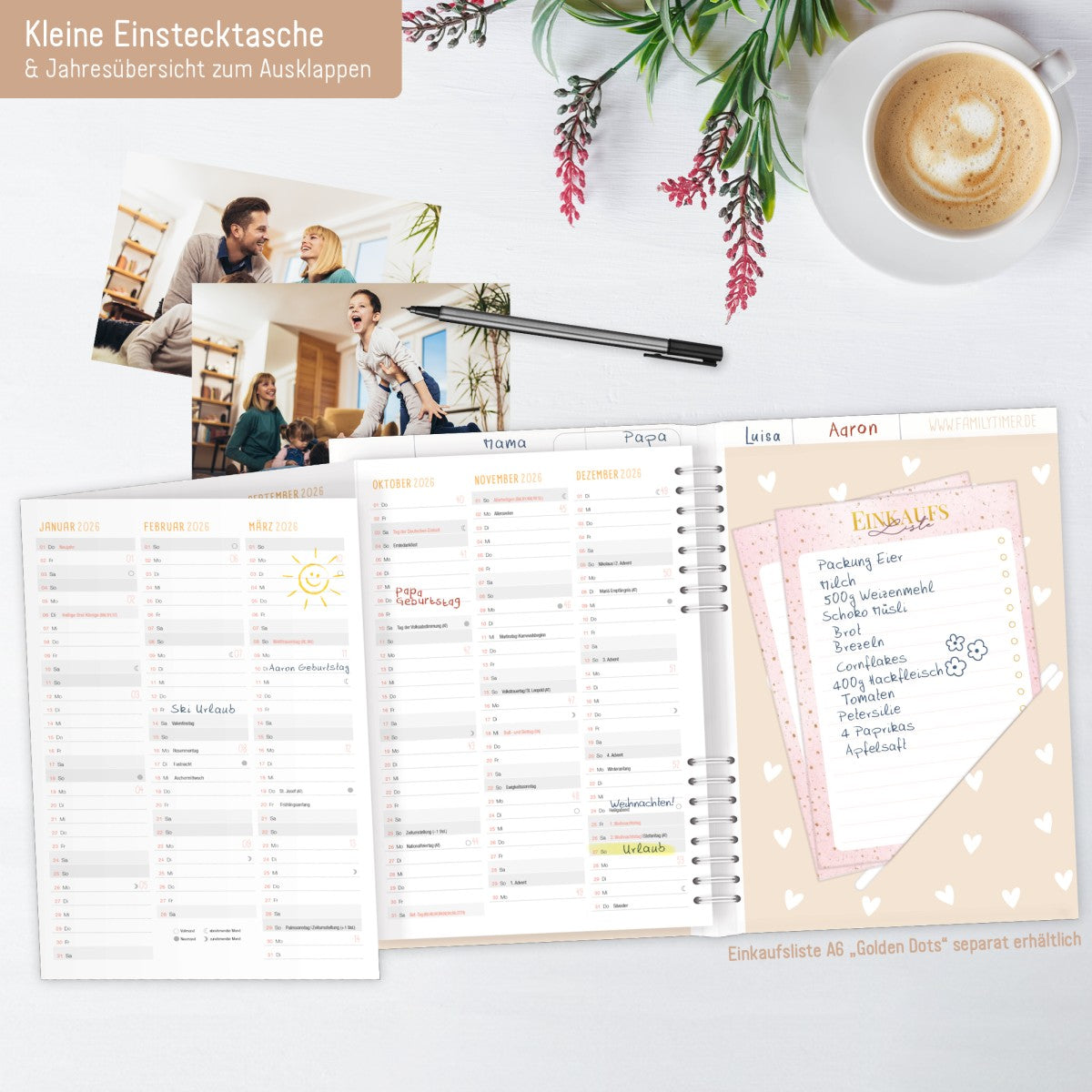 Family-Timer 2025/2026 / 18 Monate / Lovely Hearts / Häfft Verlag