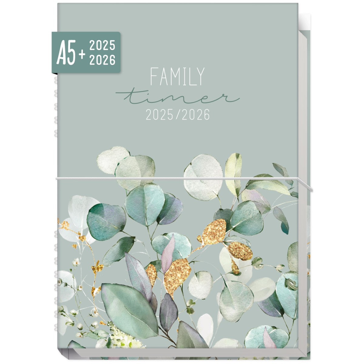 Family-Timer 2025/2026 / 18 Monate / Minty Leaves / Häfft Verlag