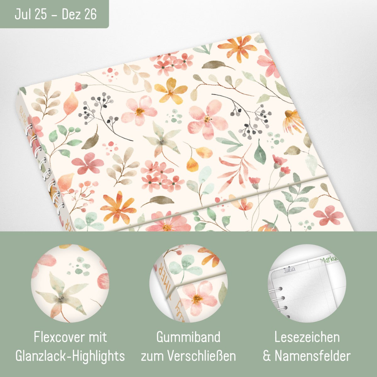Family-Timer 2025/2026 / 18 Monate / Wild Blossoms / Häfft Verlag