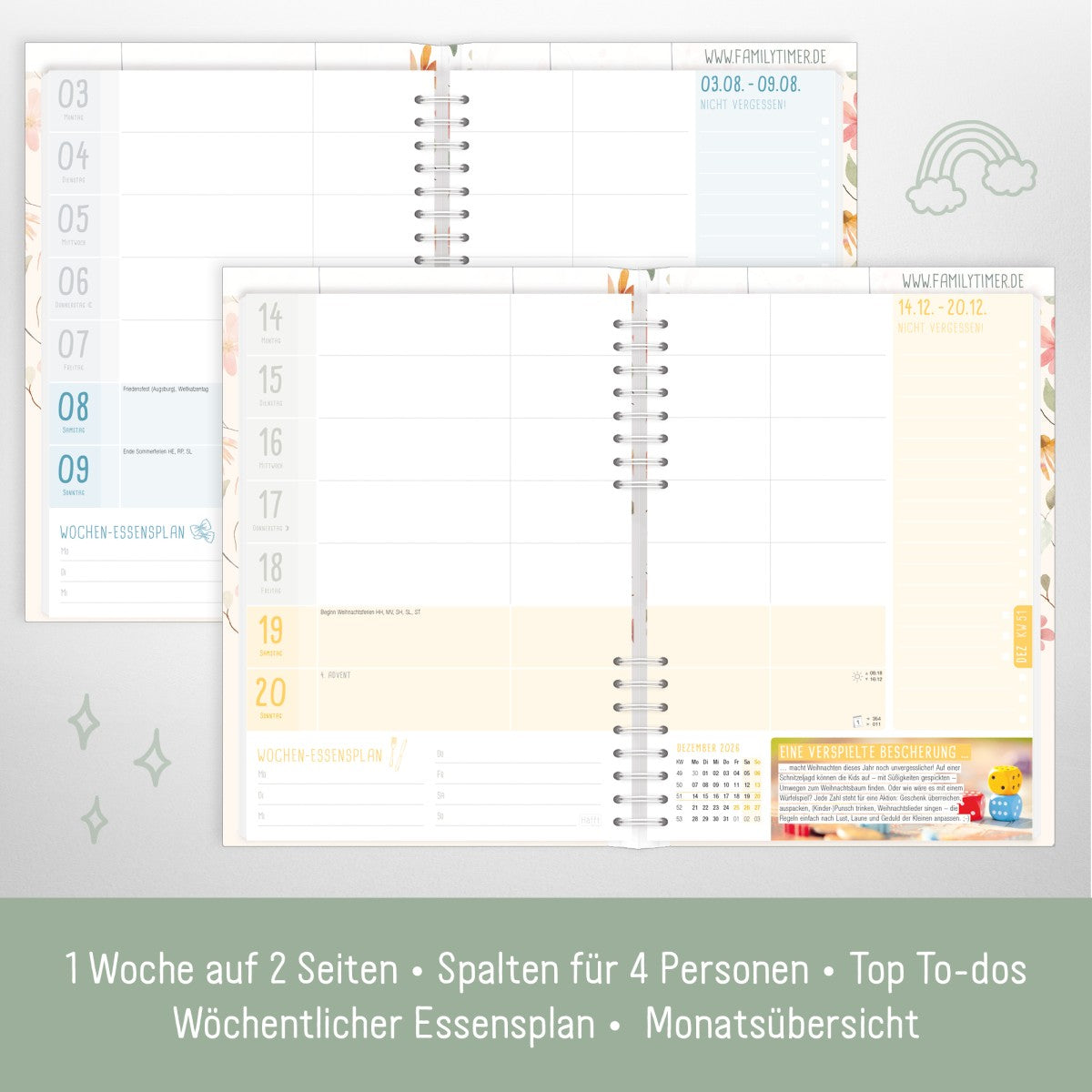 Family-Timer 2025/2026 / 18 Monate / Wild Blossoms / Häfft Verlag