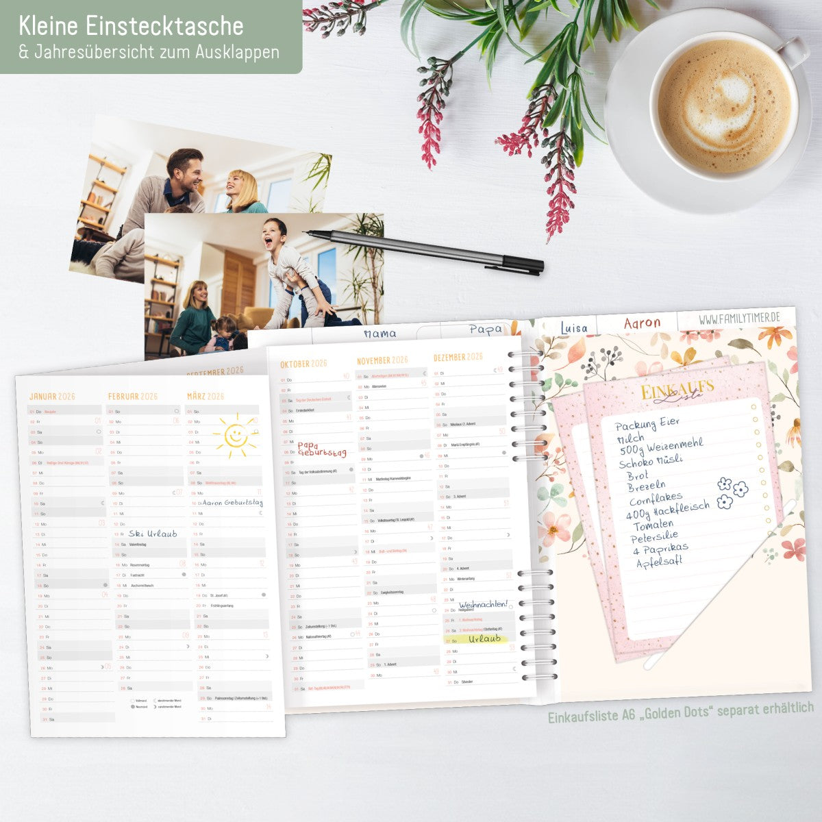 Family-Timer 2025/2026 / 18 Monate / Wild Blossoms / Häfft Verlag