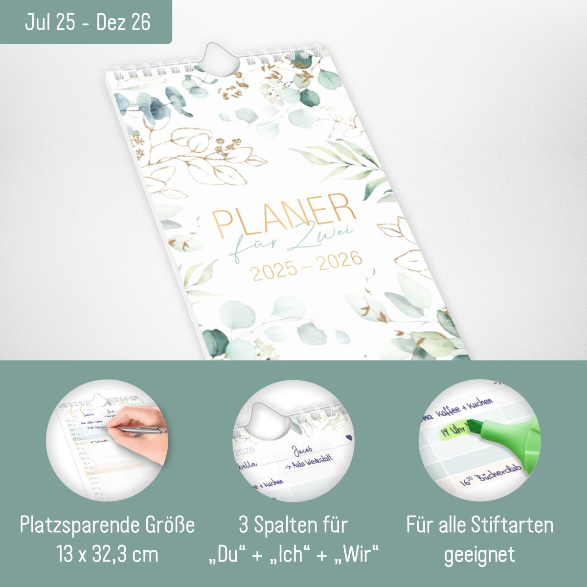 Planer für Zwei 2025/2026 kompakt / Wand-Kalender / Blattgold / Häfft-Verlag