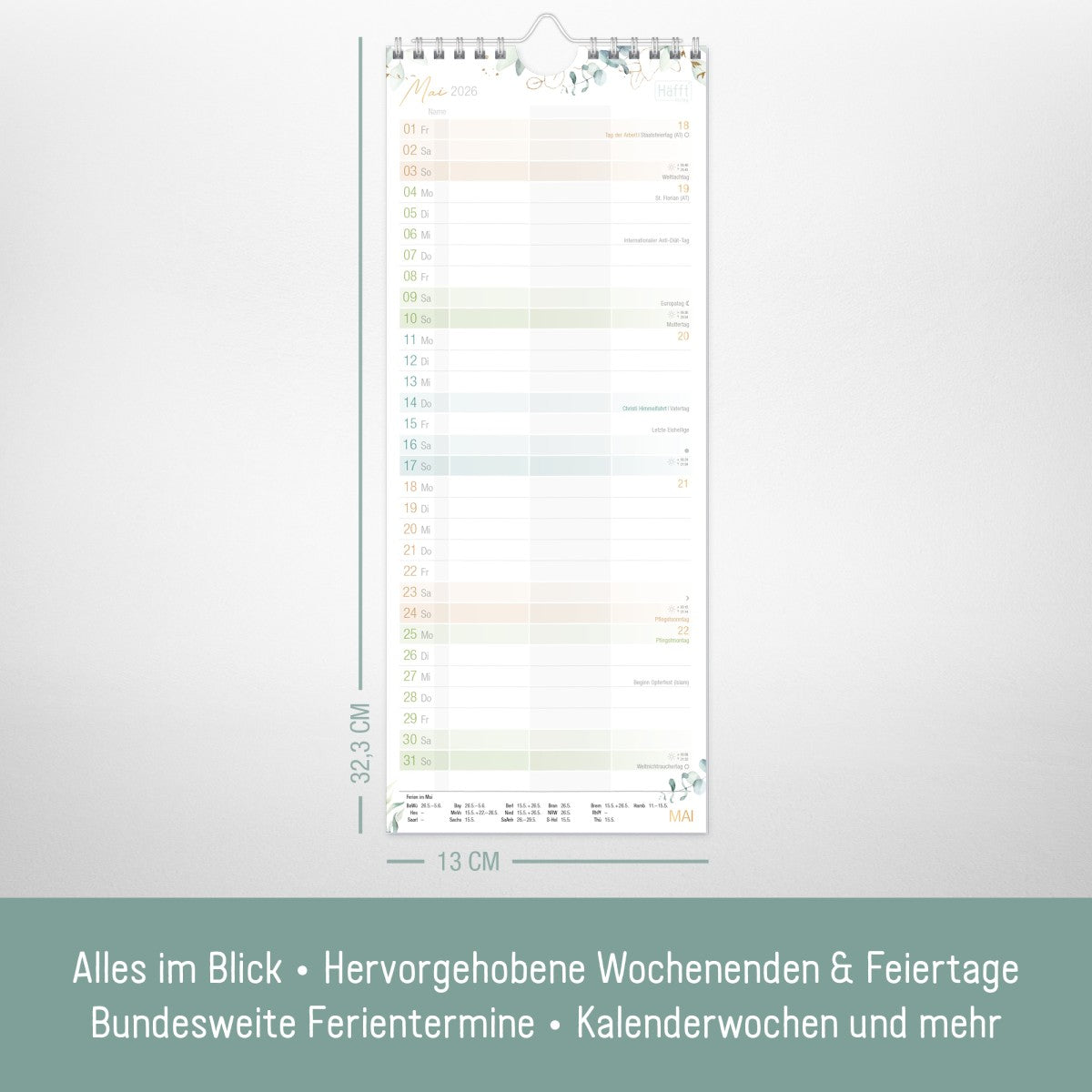 Planer für Zwei 2025/2026 kompakt / Wand-Kalender / Blattgold / Häfft-Verlag