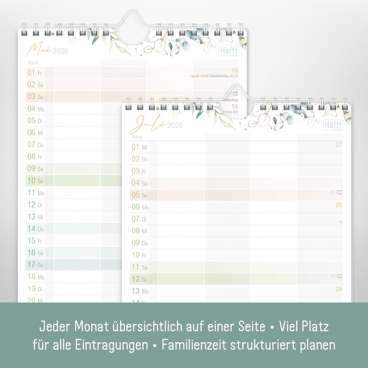 Familienplaner 2025/2026 Kompakt / 18 Monate / 4-spaltig / Blattgold / Häfft-Verlag