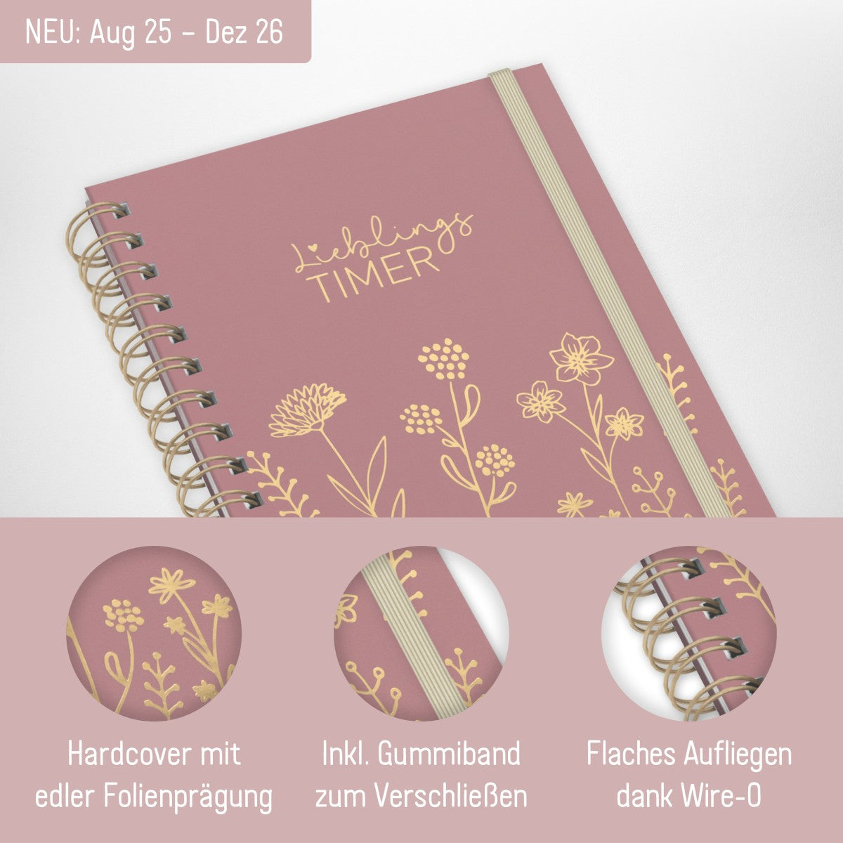 Lieblings-Timer 2025/2026 / Fine Flowers rosé / Häfft-Verlag